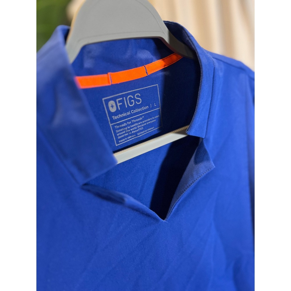 FIGS Technical Collection Royal Blue Mandarin Collar V-Neck Scrub Top Womens L - Picture 2 of 4